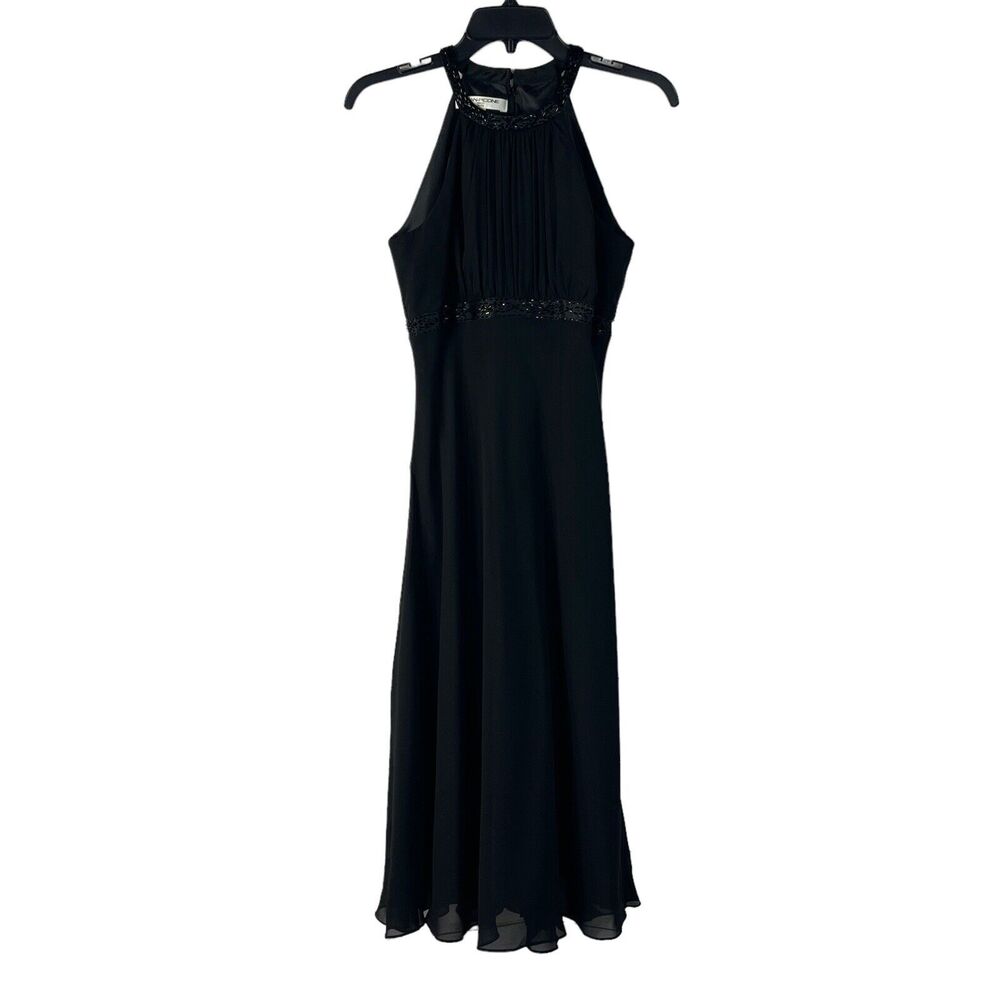 Evan Picone Petite SZ 6P Midi Halter Dress Beaded Empire Waist Lined Sleeveless